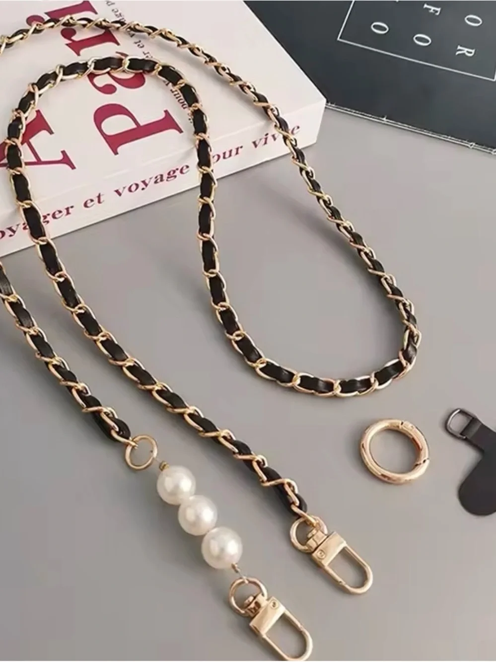 Black and Gold Chain Crossbody Phone Strap - Women Accessories